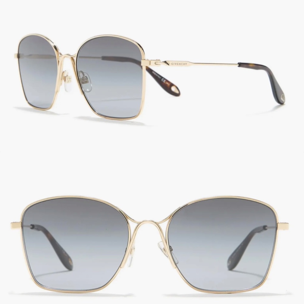 Like New Givenchy 56mm Square Mirror Gradient Sunglasses Gold with Case